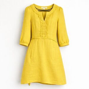 Boden Lime Green 100% Linen Shift Dress Sz 6R Pintuck Pleated Summer Boho